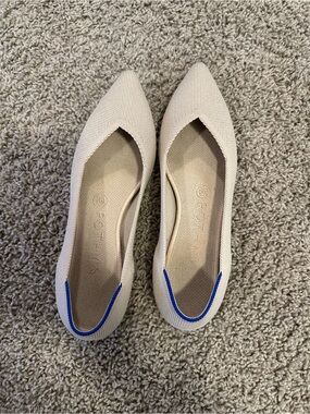 Rothy's Beige Pointed-Toe Flats with Blue Trim